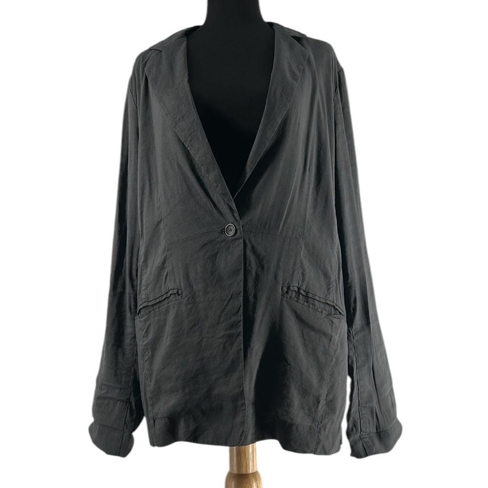 Eileen Fisher Graphite Gray Linen Viscose blazer Shaped Jacket lagenlook sz 12